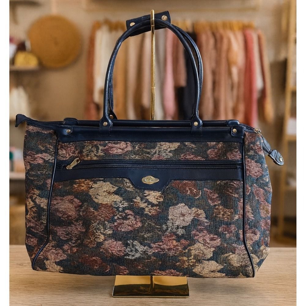 Vintage Concourse Womens Floral Tapestry Leather Travel Luggage Bag Extra Large